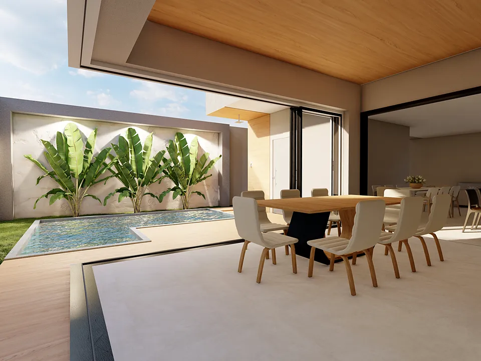 Sala de jantar integrada à área externa